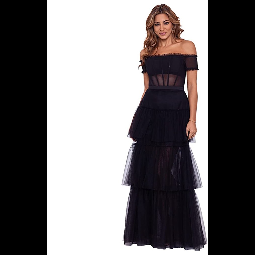 Betsy & Adam Off-the-Shoulder Mesh Dress, size 2
